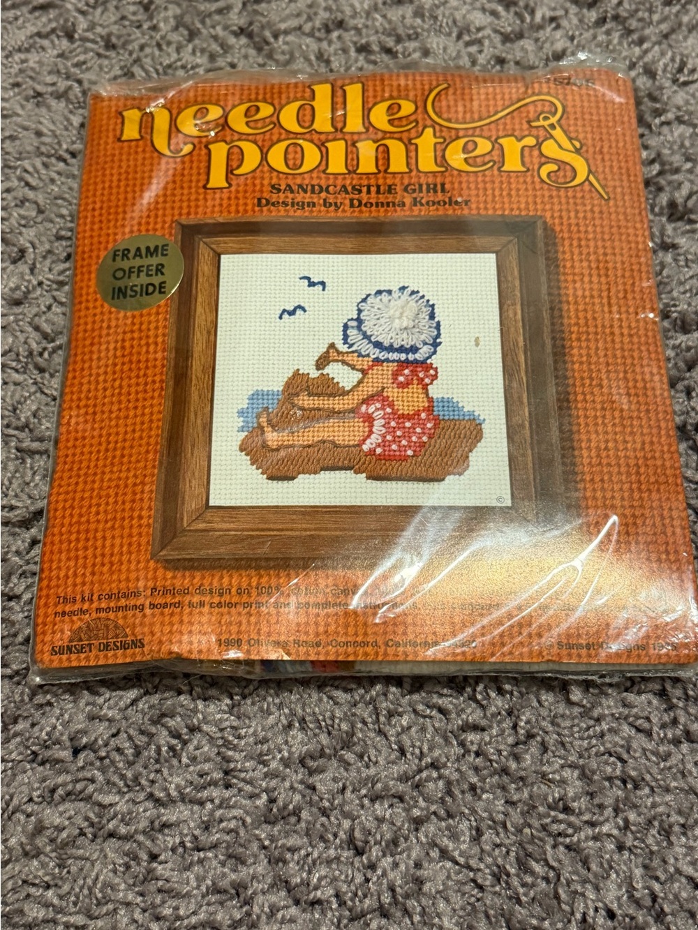 Vintage Sunset Designs Needle Pointers "Sandcastle Girl" Kit (1970s)